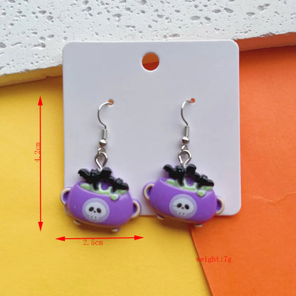 1 Pair Hip-Hop Funny Pumpkin Skull Ghost Printing Resin Drop Earrings