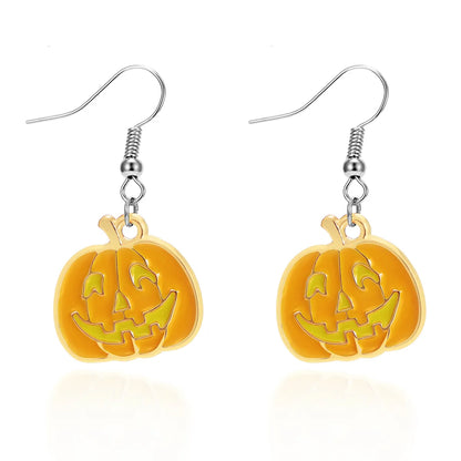 1 Pair Hip-Hop Funny Pumpkin Spider Asymmetrical Alloy Drop Earrings