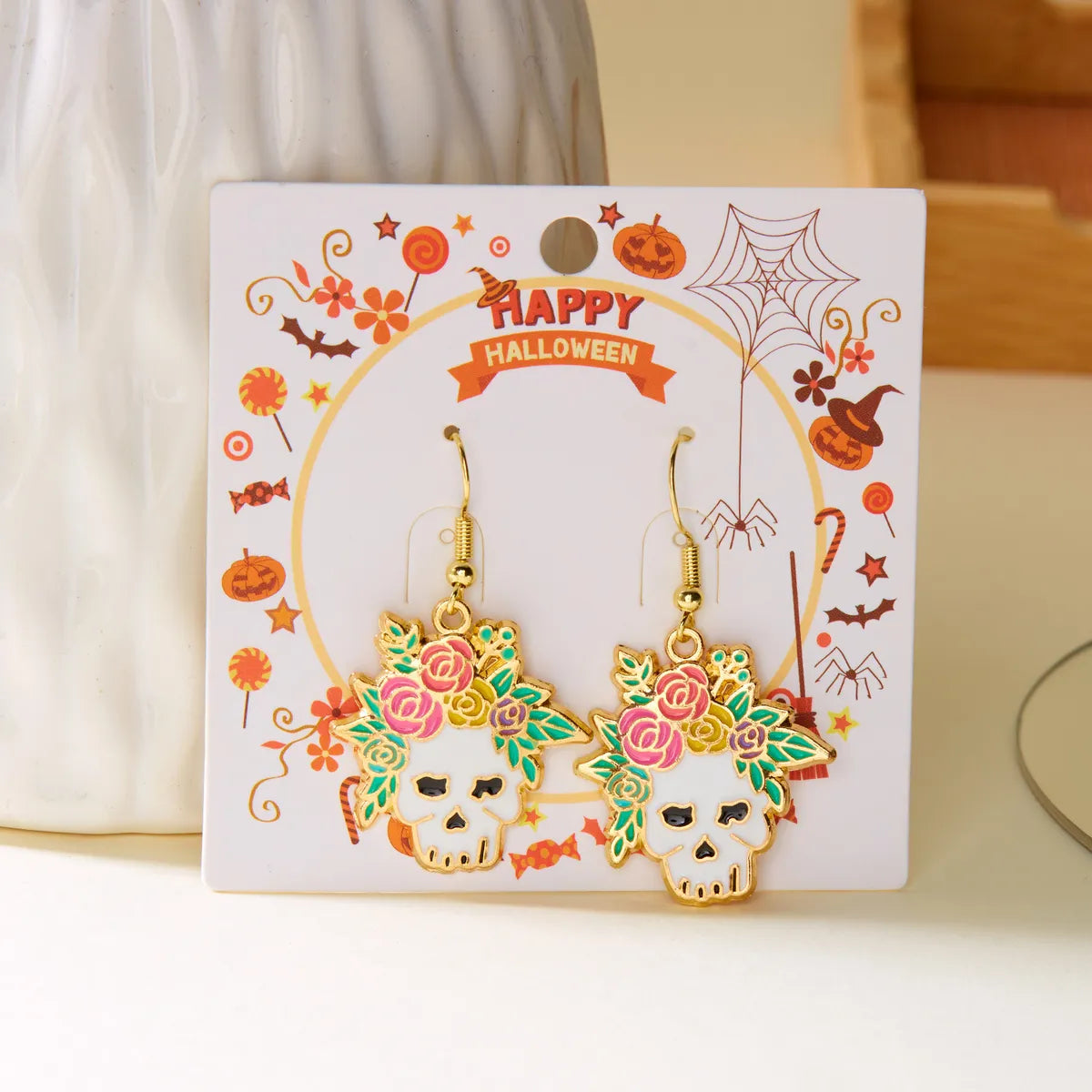 1 Pair Hip-Hop Funny Pumpkin Spider Skull Asymmetrical Alloy Drop Earrings