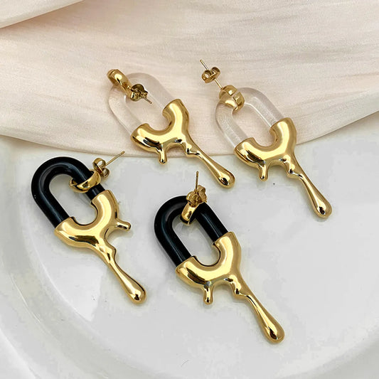 1 Pair Hip-Hop Modern Style U Shape Enamel Plating 304 Stainless Steel Gold Plated Drop Earrings