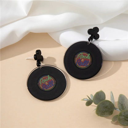 1 Pair Hip-Hop Punk Letter Tape Flower Slice Printing Arylic Drop Earrings