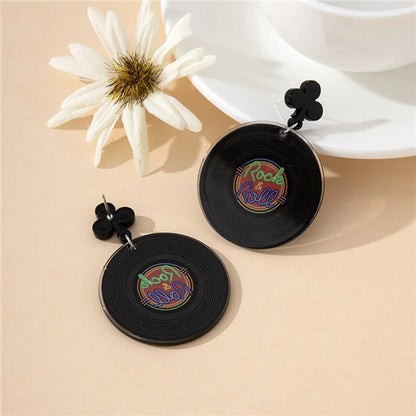 1 Pair Hip-Hop Punk Letter Tape Flower Slice Printing Arylic Drop Earrings