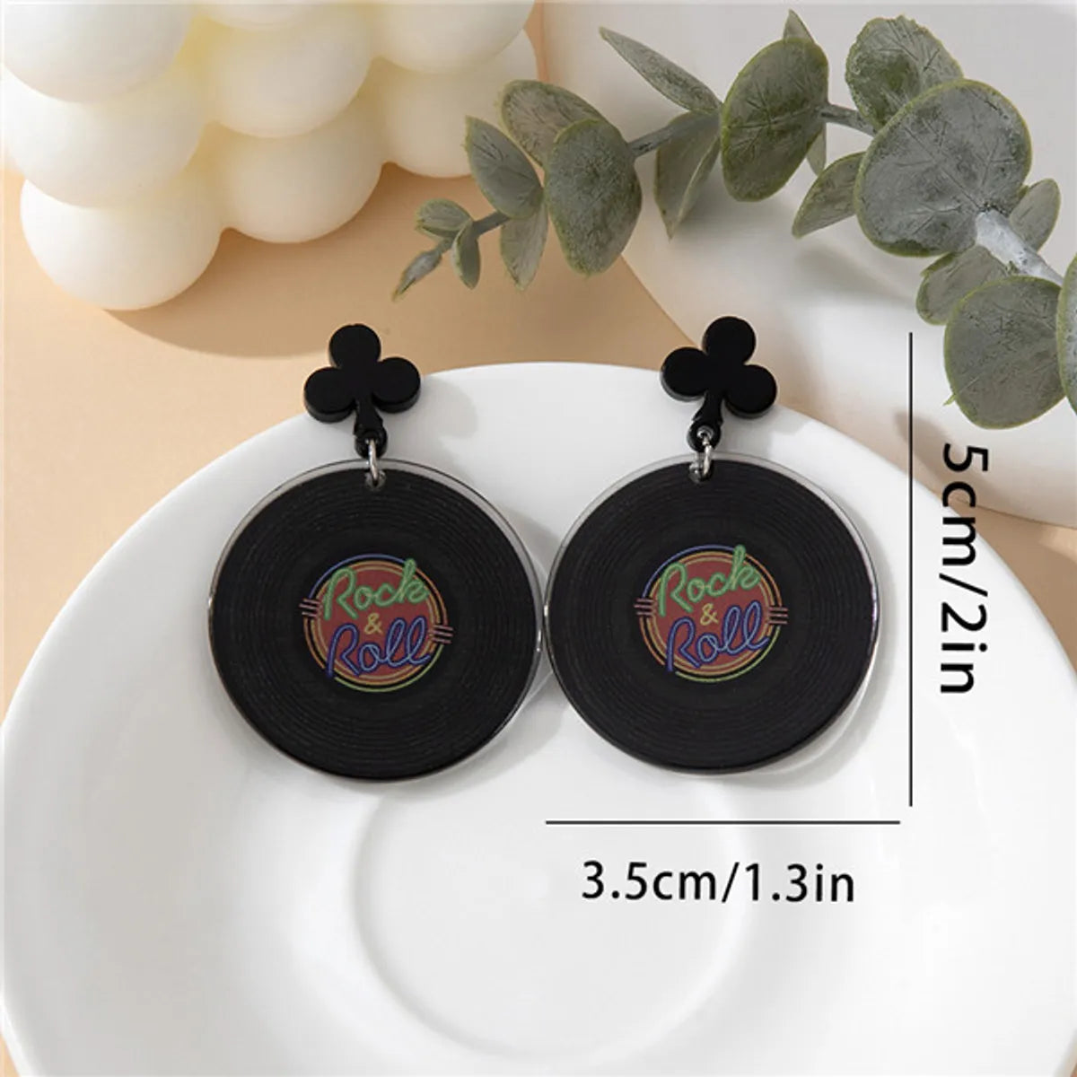 1 Pair Hip-Hop Punk Letter Tape Flower Slice Printing Arylic Drop Earrings