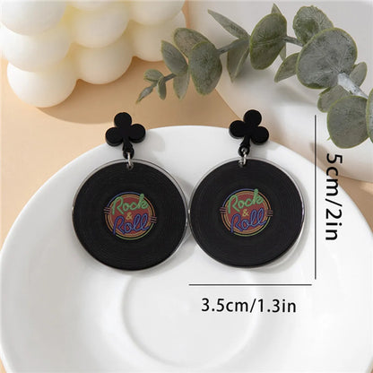 1 Pair Hip-Hop Punk Letter Tape Flower Slice Printing Arylic Drop Earrings