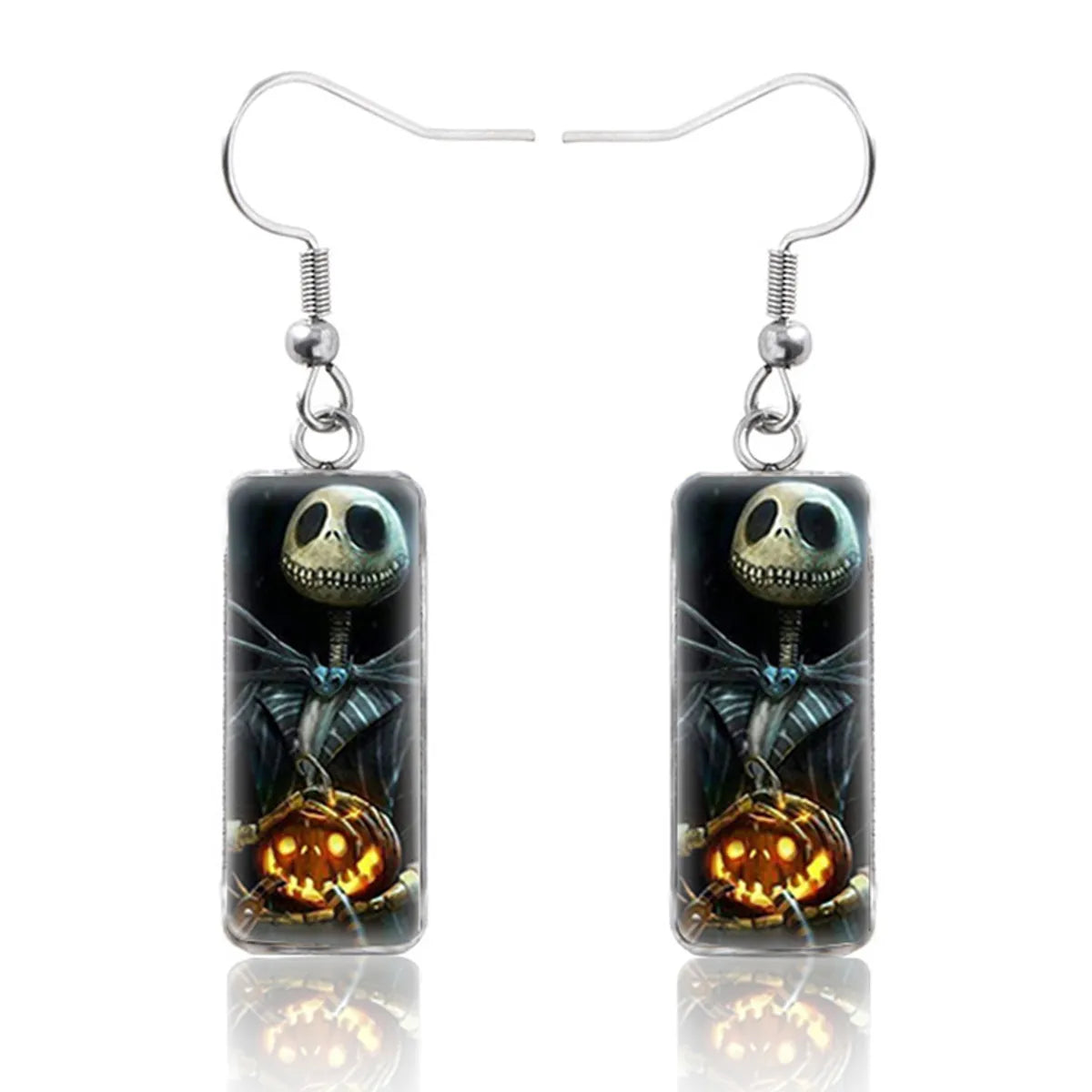 1 Pair Hip-Hop Punk Pumpkin Ghost Bat Inlay Stainless Steel Glass Drop Earrings