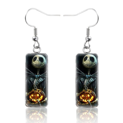 1 Pair Hip-Hop Punk Pumpkin Ghost Bat Inlay Stainless Steel Glass Drop Earrings