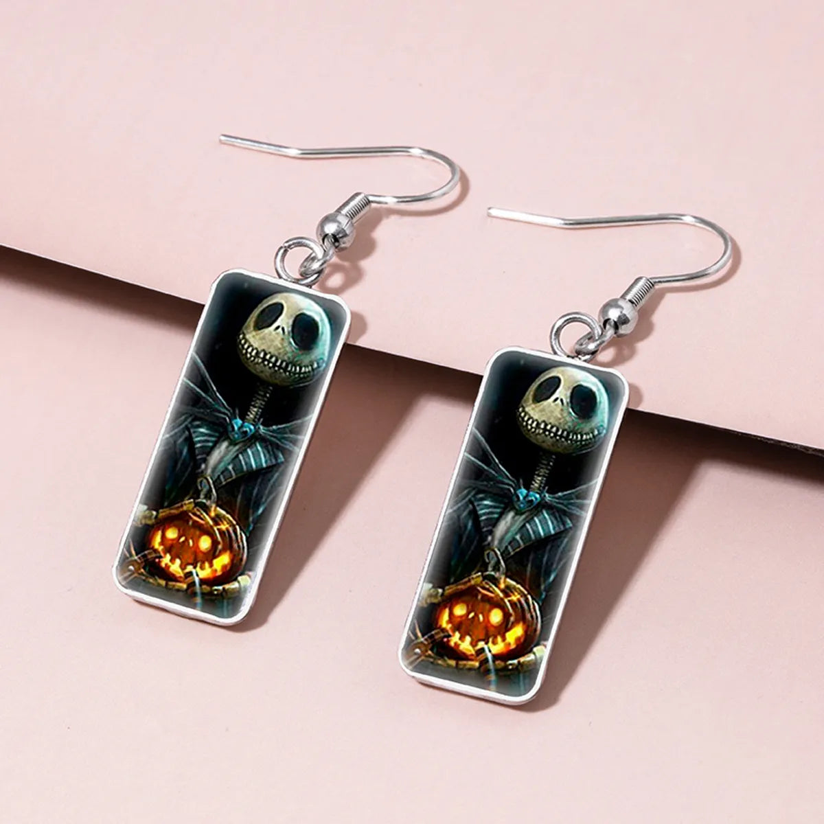 1 Pair Hip-Hop Punk Pumpkin Ghost Bat Inlay Stainless Steel Glass Drop Earrings