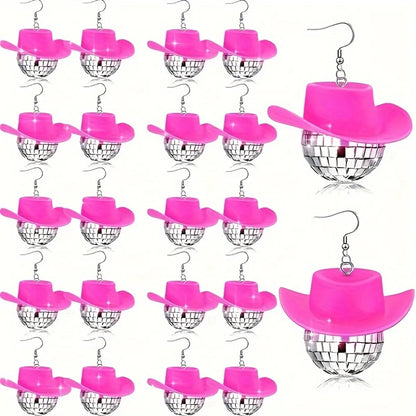 1 Pair Hip-Hop Punk Shiny Hat Laser Ball Plastic Drop Earrings