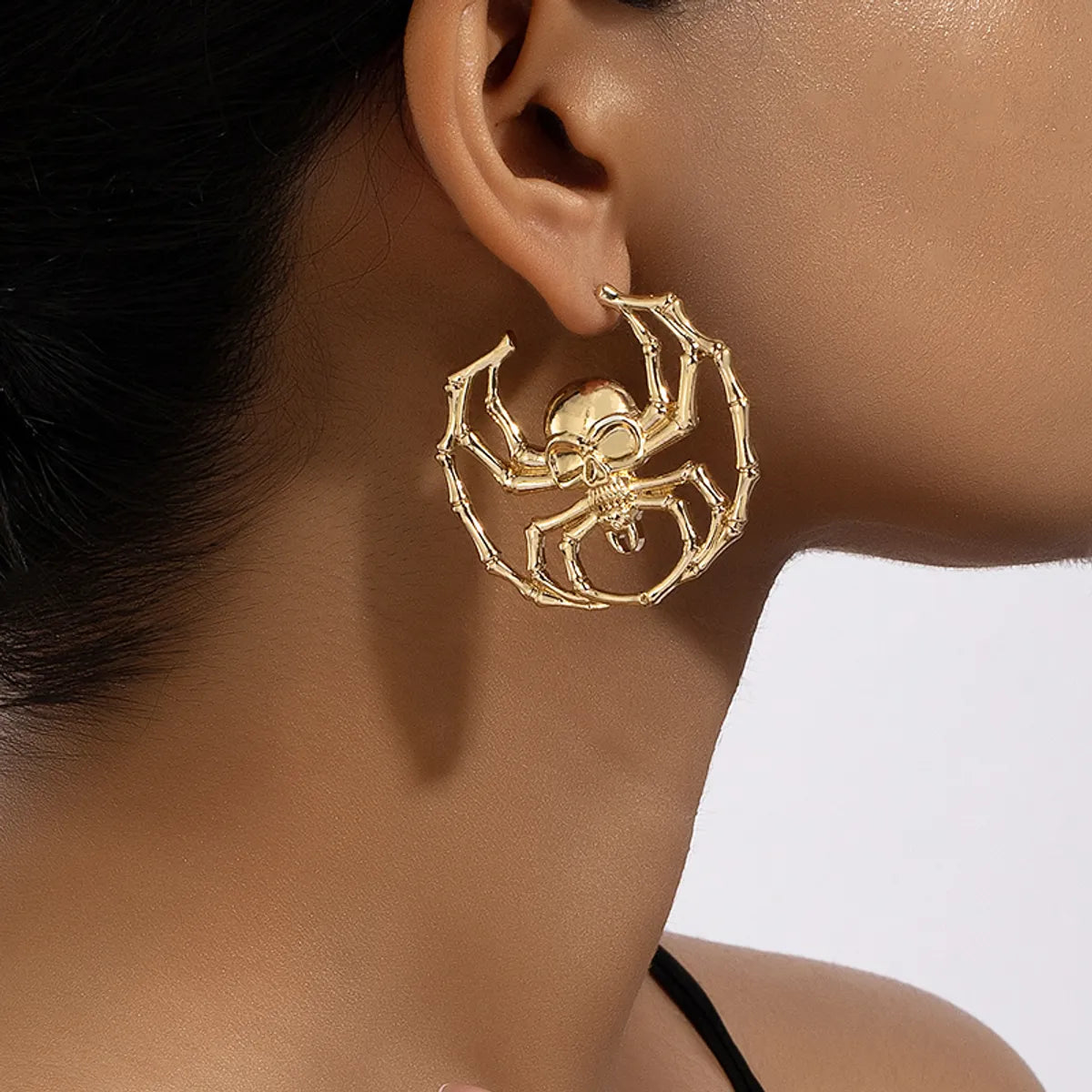 1 Pair Hip-hop Punk Spider Skull Plating Alloy Gold Plated Drop Earrings