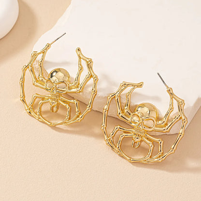 1 Pair Hip-hop Punk Spider Skull Plating Alloy Gold Plated Drop Earrings