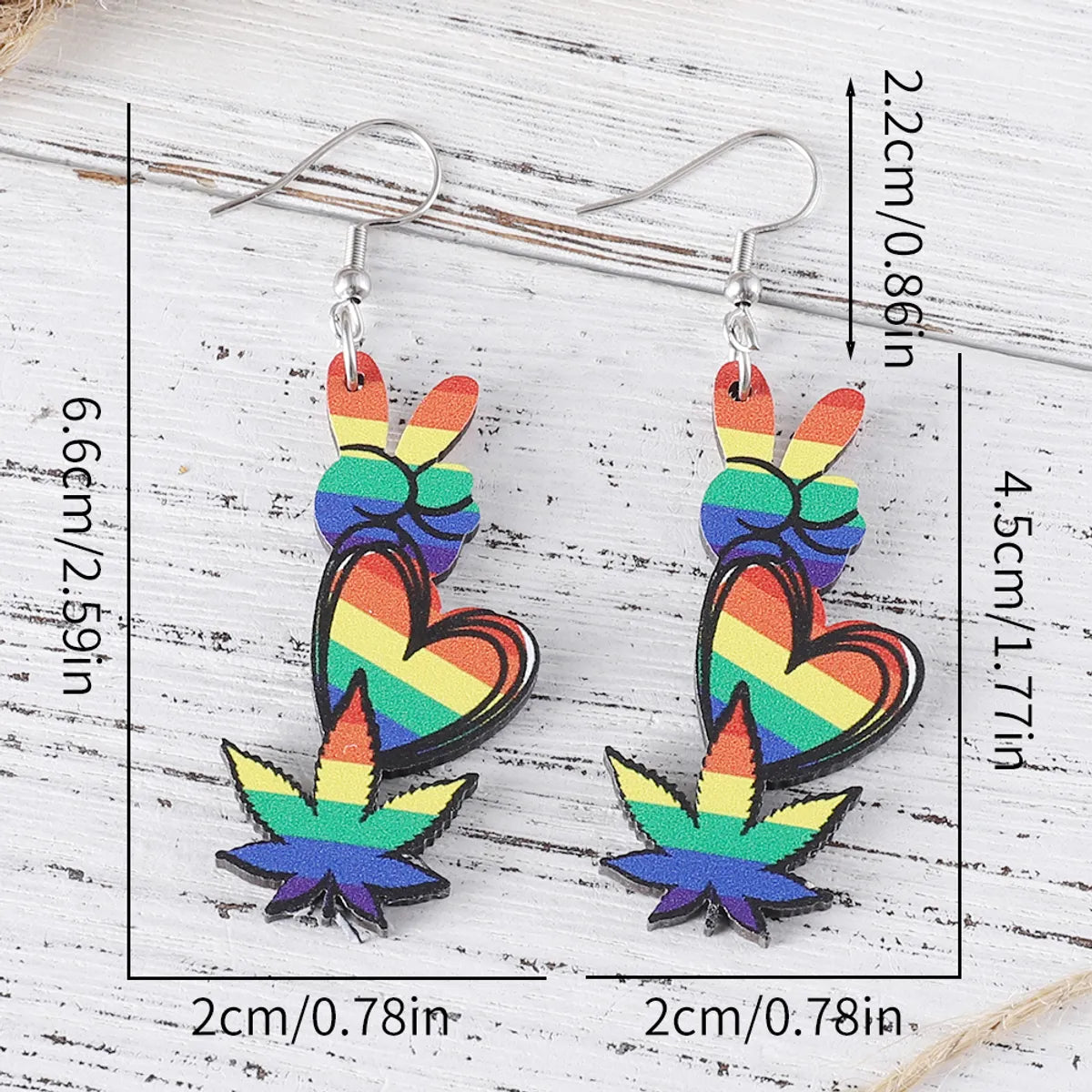 1 Pair Hip-Hop Rainbow Wood Drop Earrings