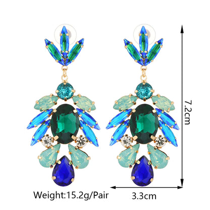 1 Pair Hip-hop Retro Color Block Hollow Out Inlay Ferroalloy Rhinestones Dangling Earrings