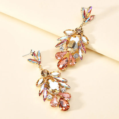 1 Pair Hip-hop Retro Color Block Hollow Out Inlay Ferroalloy Rhinestones Dangling Earrings