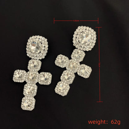 1 Pair Hip-Hop Retro Cross Plating Inlay Alloy Rhinestones Silver Plated Drop Earrings