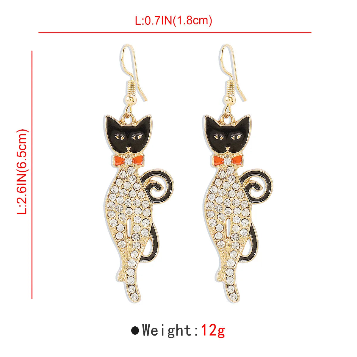 1 Pair Hip-Hop Retro Geometric Cat Skull Enamel Inlay Alloy Rhinestones Drop Earrings