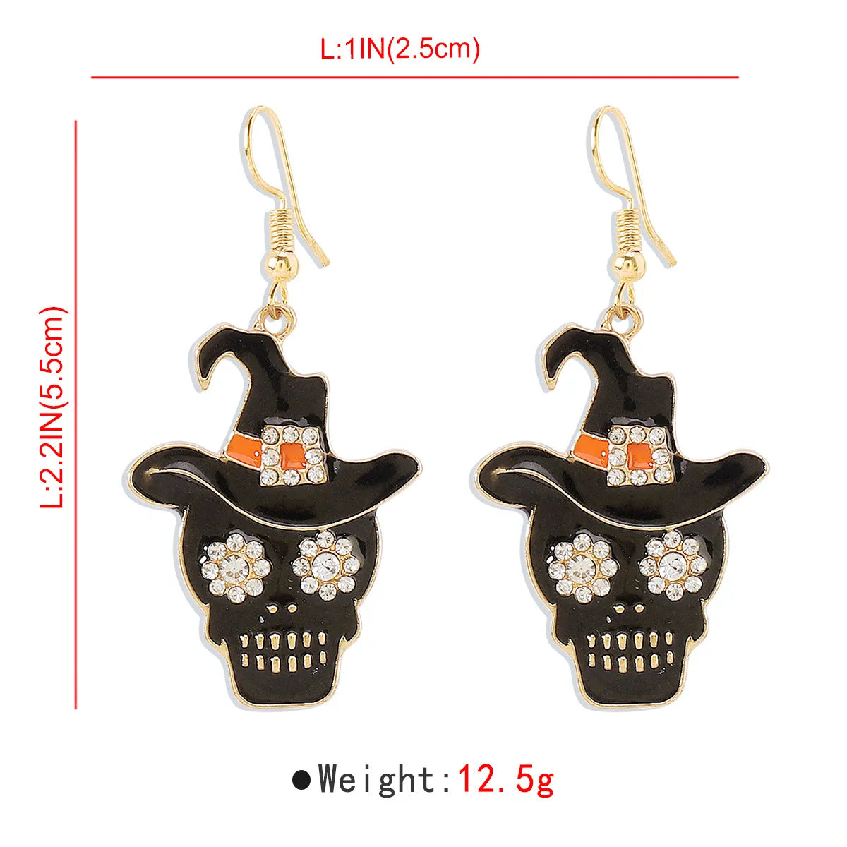 1 Pair Hip-Hop Retro Geometric Cat Skull Enamel Inlay Alloy Rhinestones Drop Earrings