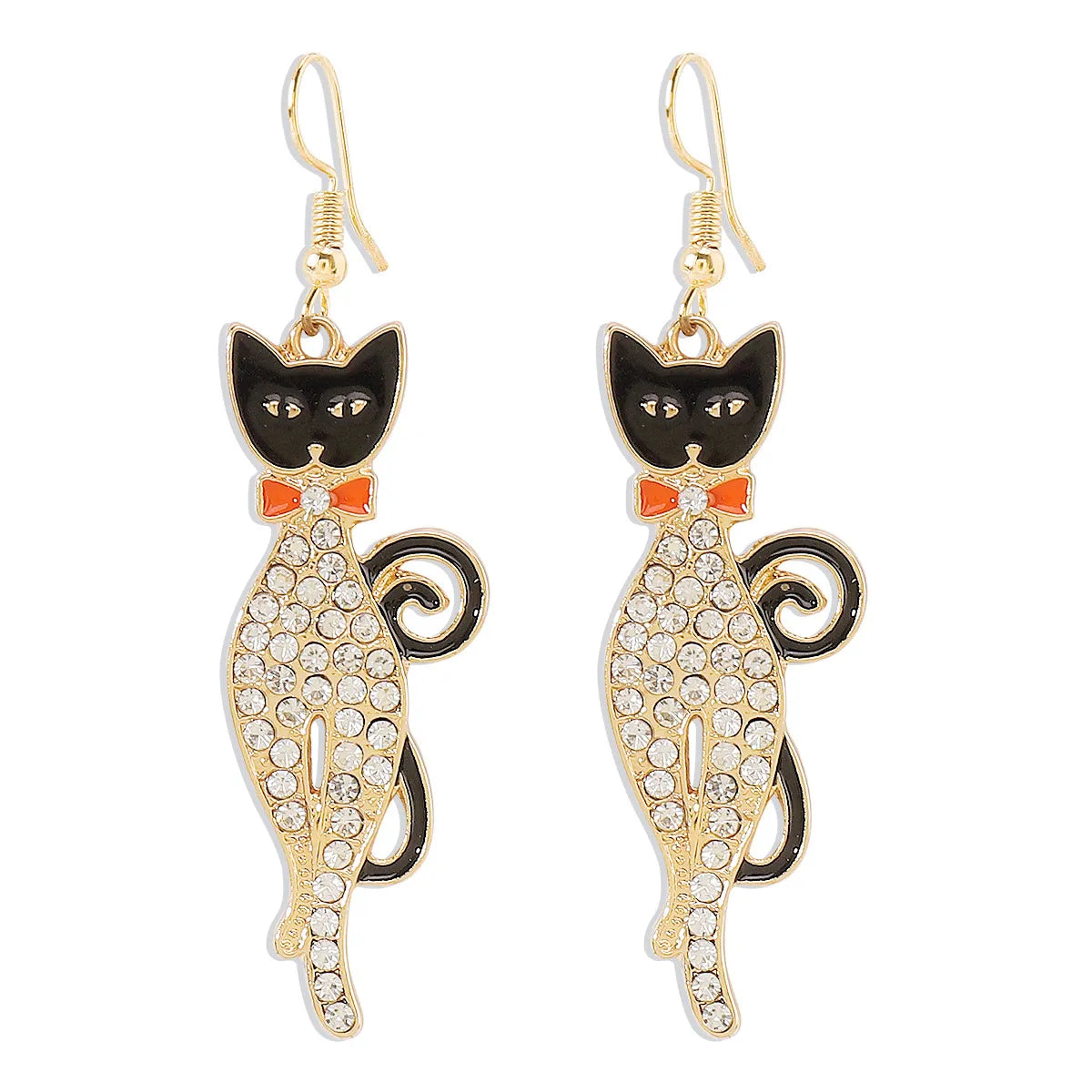 1 Pair Hip-Hop Retro Geometric Cat Skull Enamel Inlay Alloy Rhinestones Drop Earrings