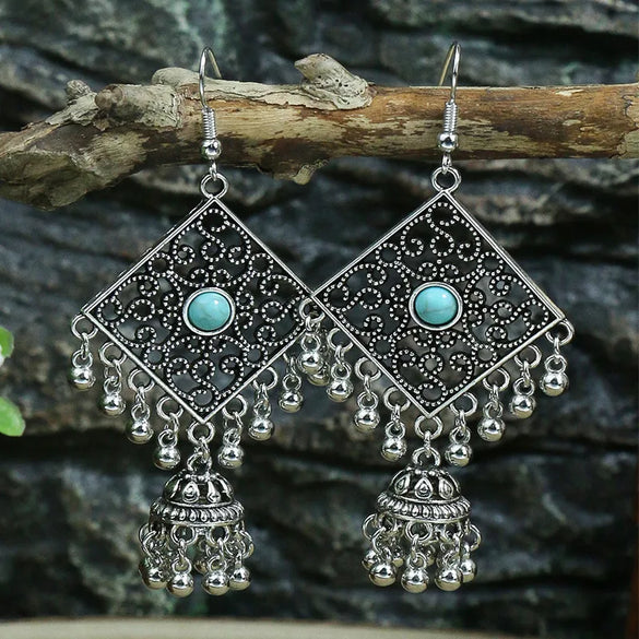 1 Pair Hip-Hop Retro Geometric Inlay Zinc Alloy Turquoise Drop Earrings