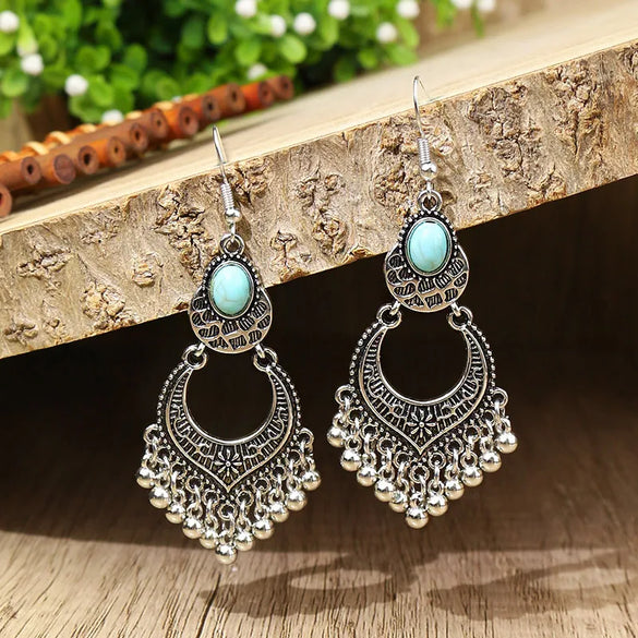 1 Pair Hip-Hop Retro Geometric Inlay Zinc Alloy Turquoise Drop Earrings