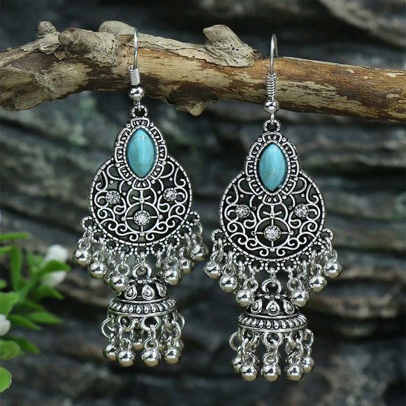 1 Pair Hip-Hop Retro Geometric Inlay Zinc Alloy Turquoise Drop Earrings