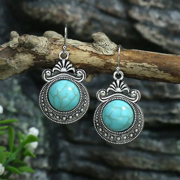 1 Pair Hip-Hop Retro Geometric Inlay Zinc Alloy Turquoise Drop Earrings