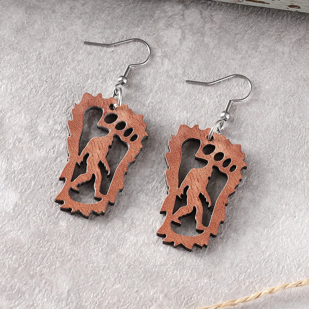 1 Pair Hip-Hop Retro Geometric Patchwork Wood Drop Earrings