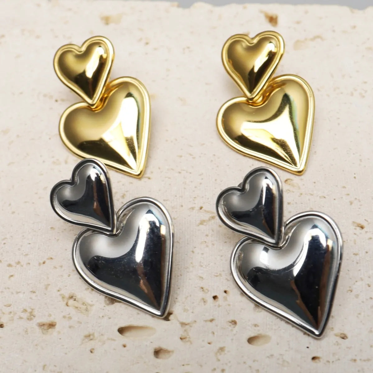 1 Pair Hip-hop Retro Heart Shape Plating Stainless Steel Gold Plated Drop Earrings