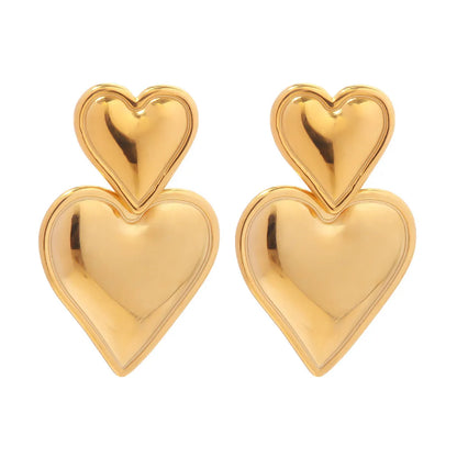 1 Pair Hip-hop Retro Heart Shape Plating Stainless Steel Gold Plated Drop Earrings