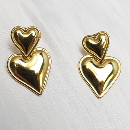 1 Pair Hip-hop Retro Heart Shape Plating Stainless Steel Gold Plated Drop Earrings