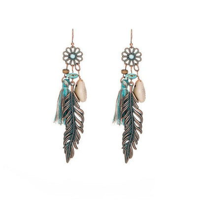 1 Pair Hip-Hop Retro Leaf Inlay Alloy Turquoise Drop Earrings