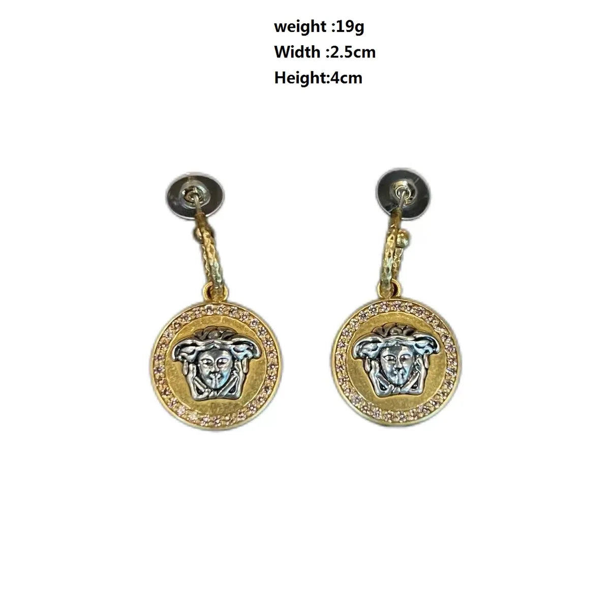 1 Pair Hip-Hop Retro Round Statue Plating Inlay Artificial Crystal Copper Artificial Crystal Copper 24K Gold Plated Drop Earrings