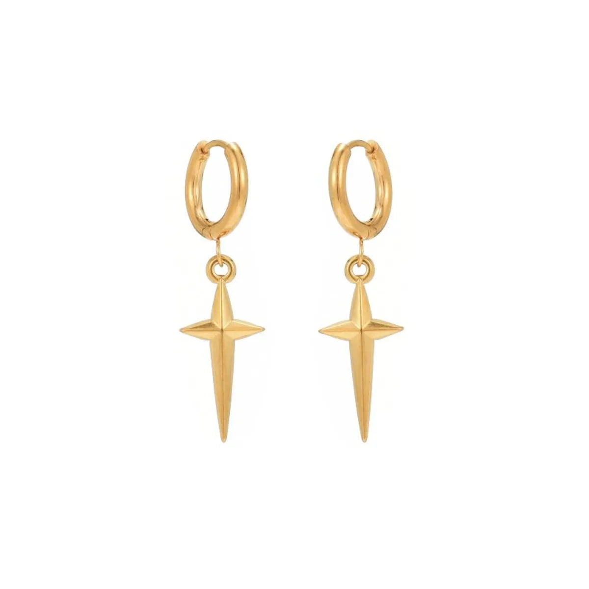 1 Pair Hip-hop Retro Simple Style Cross Polishing Plating Stainless Steel 18k Gold Plated Drop Earrings