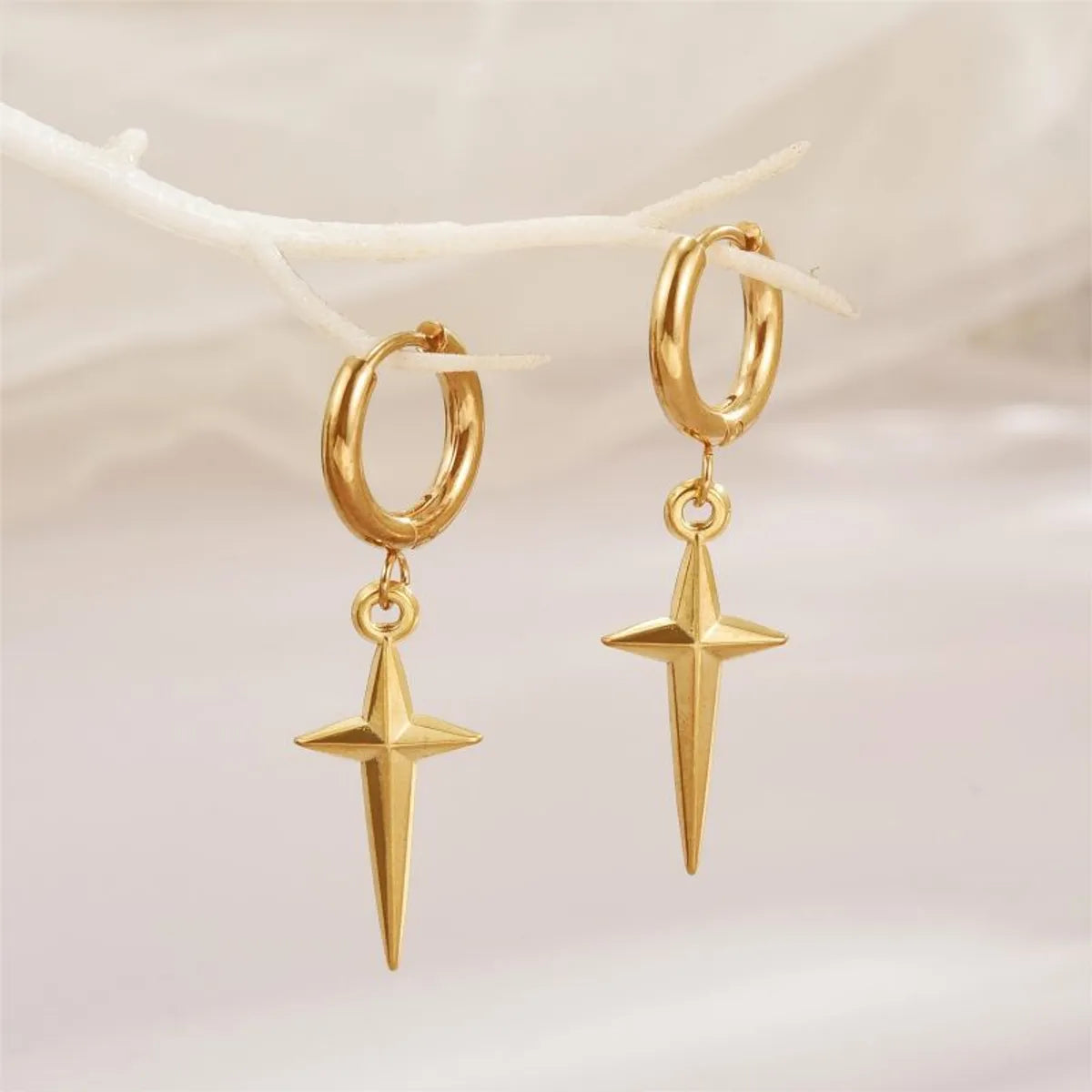 1 Pair Hip-hop Retro Simple Style Cross Polishing Plating Stainless Steel 18k Gold Plated Drop Earrings