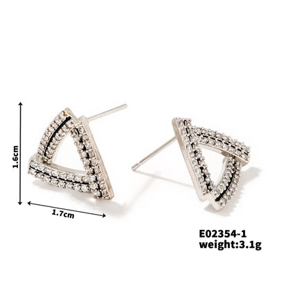 1 Pair Hip-Hop Rock Artistic Triangle Three-Dimensional Inlay Copper Zircon K Gold Plated Rhodium Plated Ear Studs