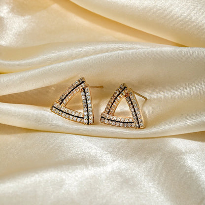 1 Pair Hip-Hop Rock Artistic Triangle Three-Dimensional Inlay Copper Zircon K Gold Plated Rhodium Plated Ear Studs