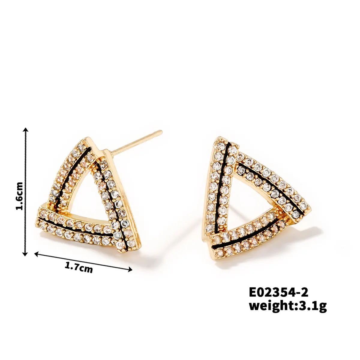 1 Pair Hip-Hop Rock Artistic Triangle Three-Dimensional Inlay Copper Zircon K Gold Plated Rhodium Plated Ear Studs