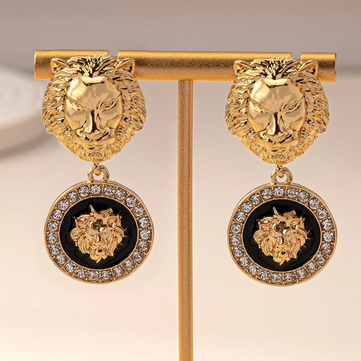 1 Pair Hip-Hop Rock Lion Carving Alloy Drop Earrings