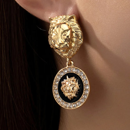 1 Pair Hip-Hop Rock Lion Carving Alloy Drop Earrings