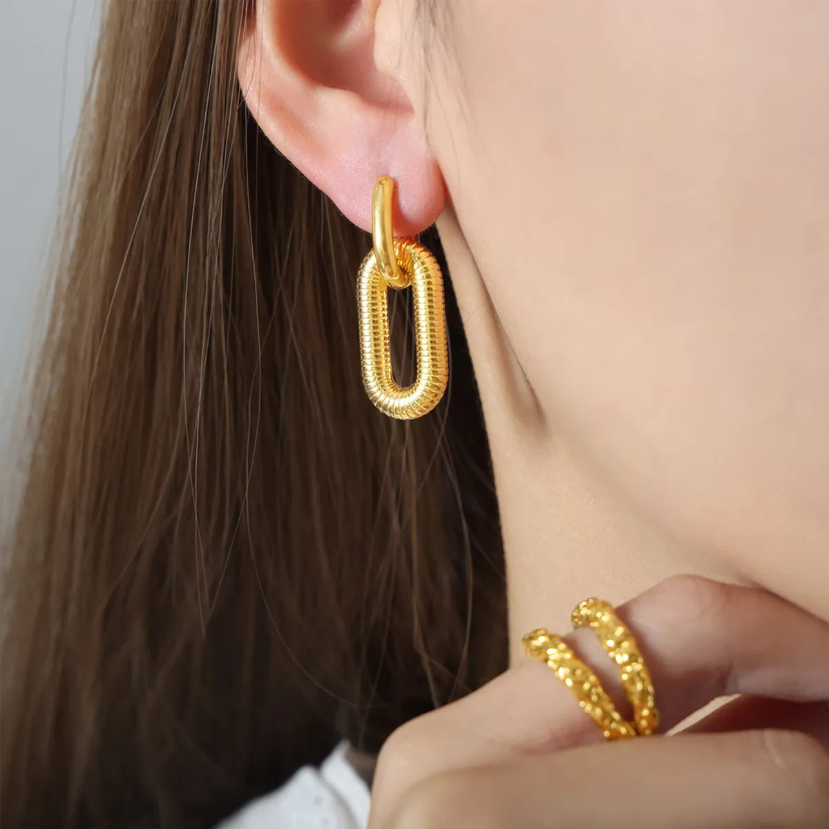 1 Pair Hip-hop Rock Solid Color Plating Titanium Steel 18k Gold Plated Drop Earrings