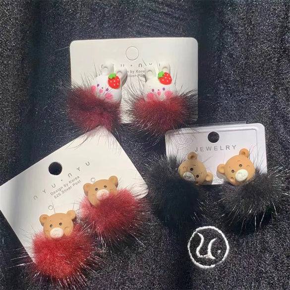 1 Pair Hip-Hop Simple Style Bear Patchwork Alloy Alloy Ear Studs