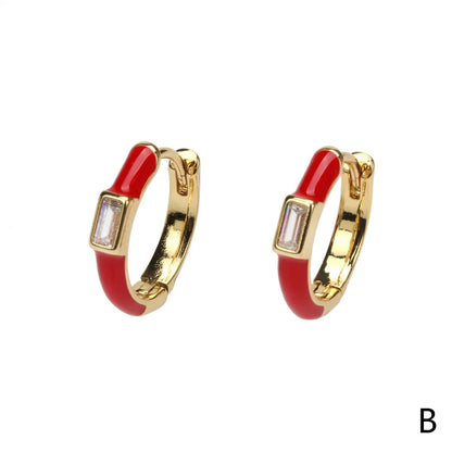 1 Pair Hip-hop Simple Style Circle Enamel Plating Inlay Copper Zircon 18k Gold Plated Hoop Earrings