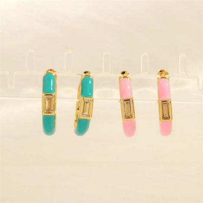 1 Pair Hip-hop Simple Style Circle Enamel Plating Inlay Copper Zircon 18k Gold Plated Hoop Earrings