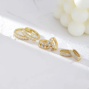 1 Pair Hip-Hop Simple Style Circle Oval Inlay Copper Zircon K Gold Plated Rhodium Plated Earrings