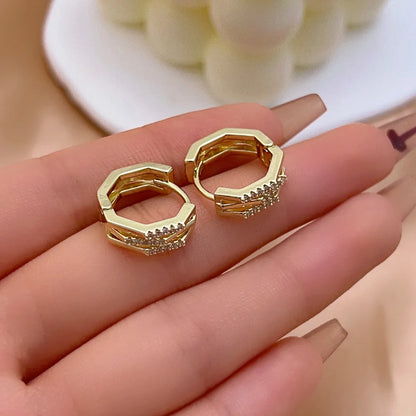 1 Pair Hip-hop Simple Style Cool Style Round Plating Inlay Copper Zircon Gold Plated Earrings