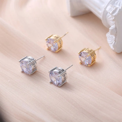 1 Pair Hip-hop Simple Style Shiny Round Square Plating Inlay Copper Zircon Gold Plated Ear Studs