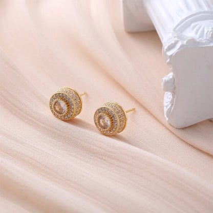 1 Pair Hip-hop Simple Style Shiny Round Square Plating Inlay Copper Zircon Gold Plated Ear Studs