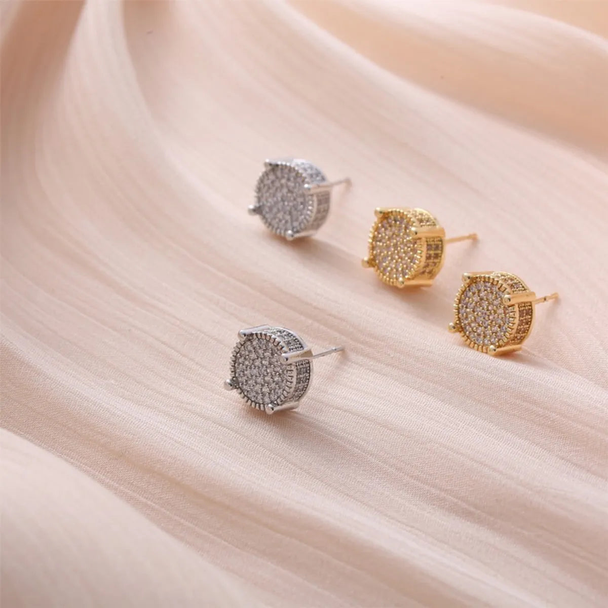 1 Pair Hip-hop Simple Style Shiny Round Square Plating Inlay Copper Zircon Gold Plated Ear Studs