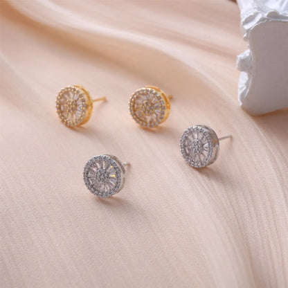 1 Pair Hip-hop Simple Style Shiny Round Square Plating Inlay Copper Zircon Gold Plated Ear Studs