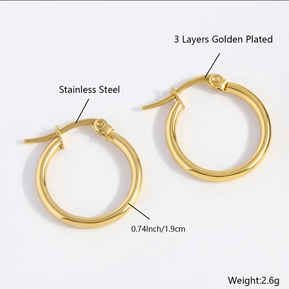 1 Pair Hip-Hop Simple Style Solid Color Plating 304 Stainless Steel Earrings