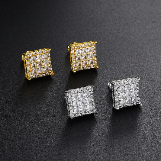 1 Pair Hip-Hop Square Plating Inlay Copper Zircon Ear Studs